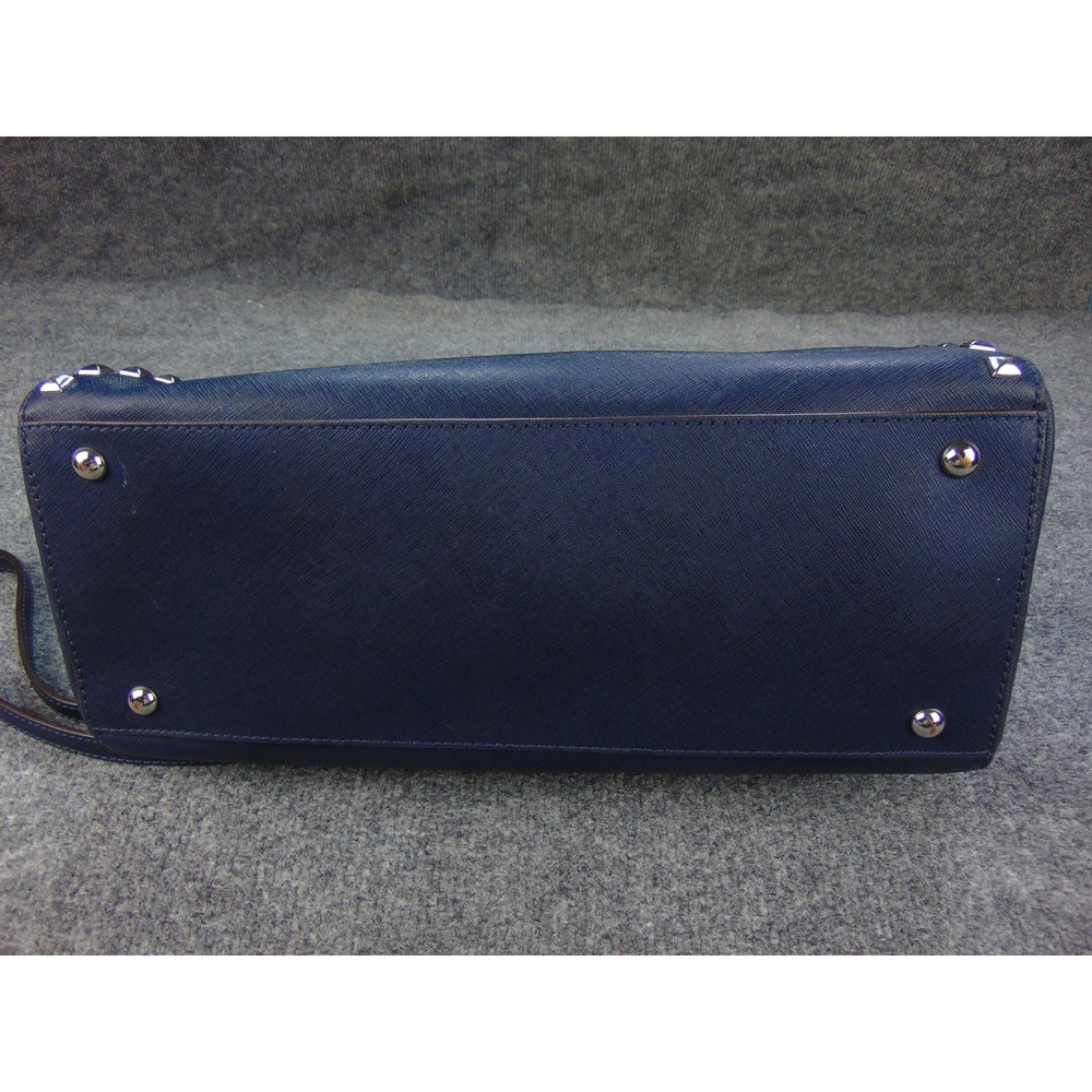 Michael Kors Sutton Satchel Navy Leather Top Zip Structured Bag Top Zip Edgy Bag - Picture 12 of 14